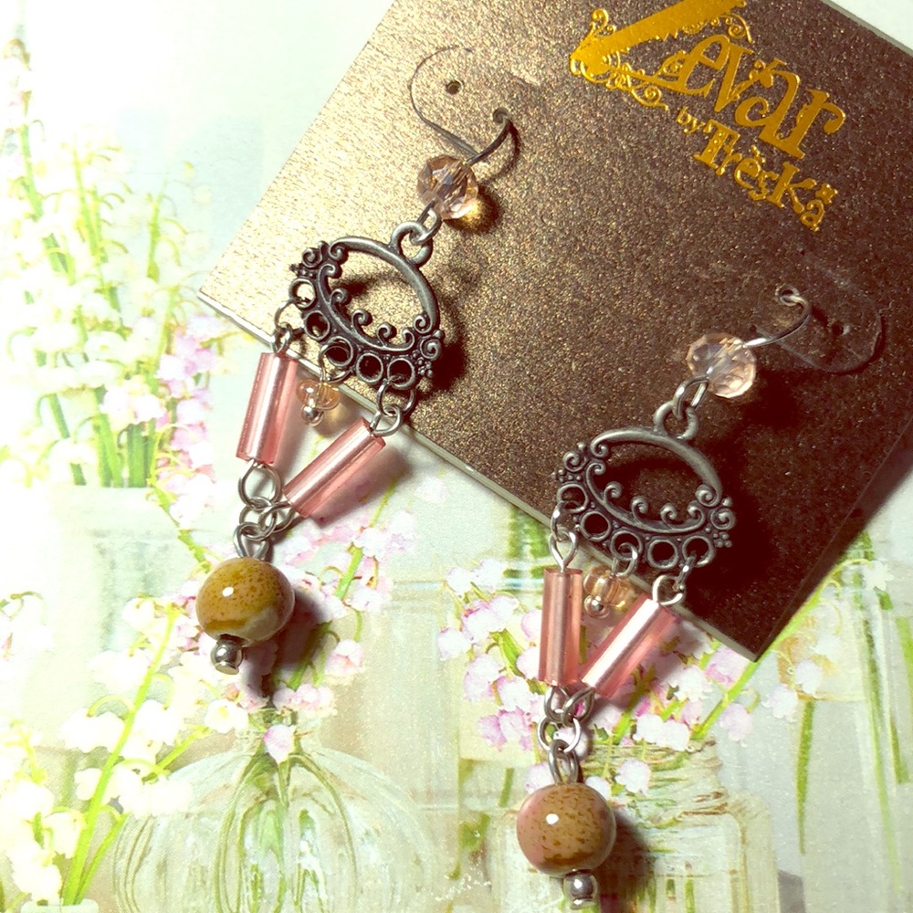 Pink/brown dangling French hook earrings NWT